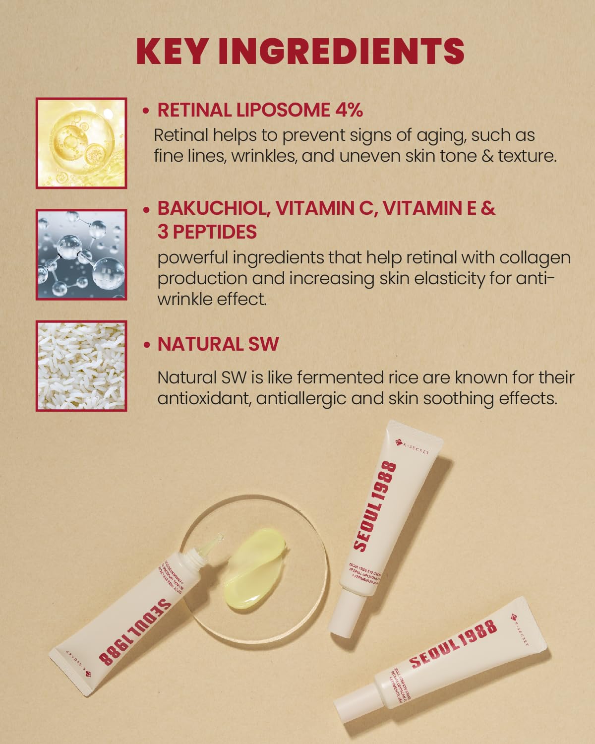 K-Secret Seoul 1988 Eye Cream : Retinal Liposome 4% + Fermented Bean